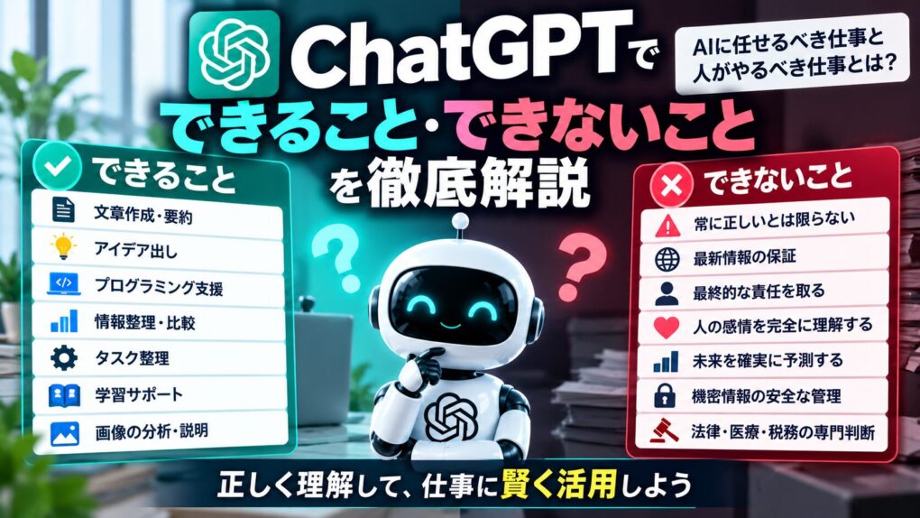 ChatGPTでできること・できないことを徹底解説｜AIに任せる仕事・人がやるべき仕事とは？